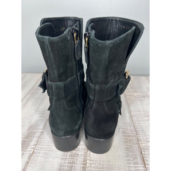 Stuart Weitzman Britain Black Suede Ankle Boots With Gold Buckles & Zipper 6 - Picture 11 of 13